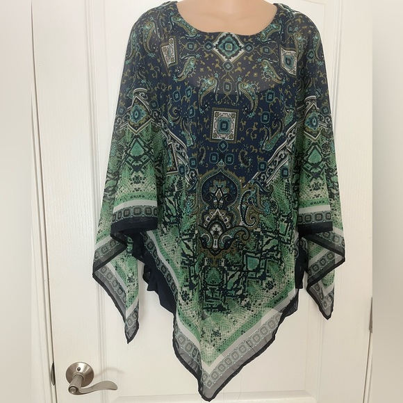 🛍️3 For $10🛍️ Dana Buchman Green Blue Sheer Scarf Top Navy Blue Camisole, L - Picture 4 of 10